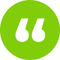 A green circular icon with a white quotation mark symbol in the center.