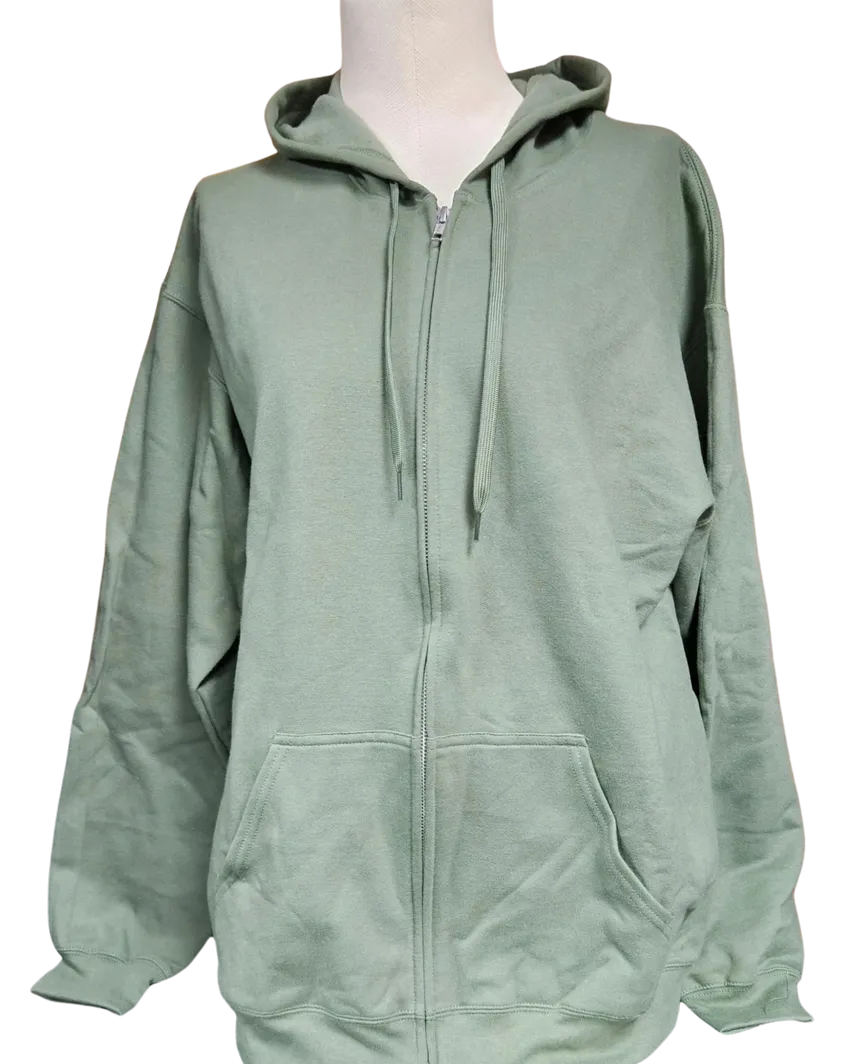 A person wearing a green hoodie with a white background